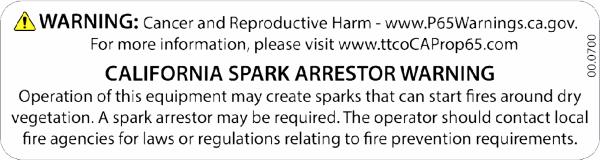 Decal, Prop 65 & Spark Arrestor